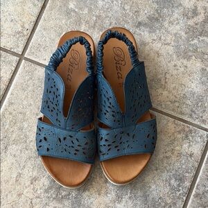 Women's Blue Leather Slide Sandals